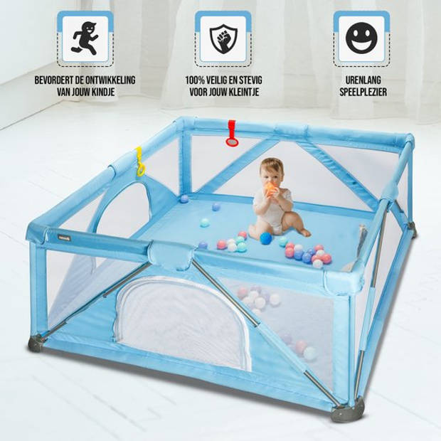 PEACE Uitvouwbare Grondbox - 150x150cm - Playpen - Babybox - Speelbox met 50x Oceaan Ballen + Handringen