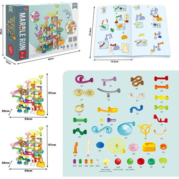 JUST23 Knikkerbaan Ultimate Set - Marble Run - 150 Onderdelen - Incl. Glow in the dark knikkers 30ST