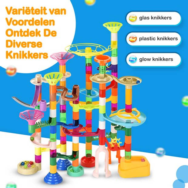 JUST23 Knikkerbaan Ultimate Set - Marble Run - 150 Onderdelen - Incl. Glow in the dark knikkers 30ST