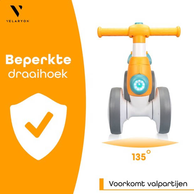 Velaryon Loopfiets 1 jaar - Oranje - Met Toeter, Muziek, licht & Bellenblaas - Incl. batterijen en Bellenblaaswater