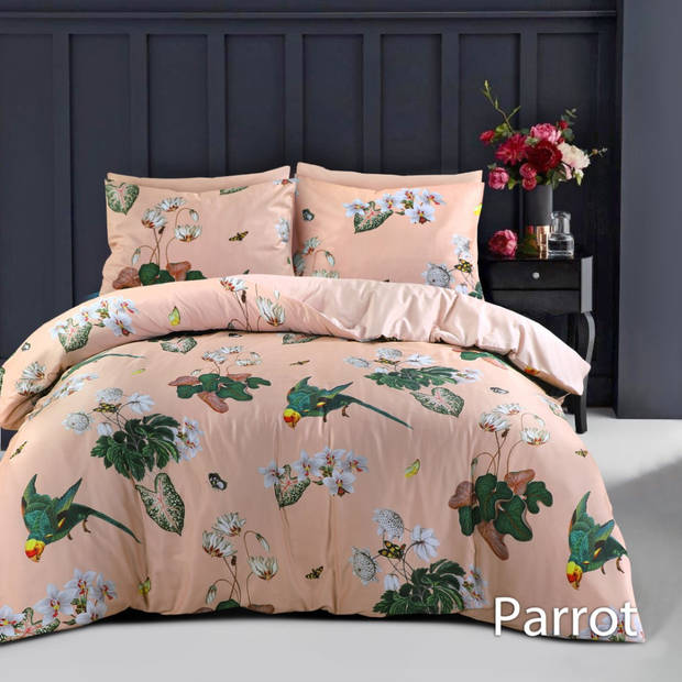 Papillon Dekbedovertrek Katoen Satijn Parrot Zalm -200x200/220 cm - Super Zacht