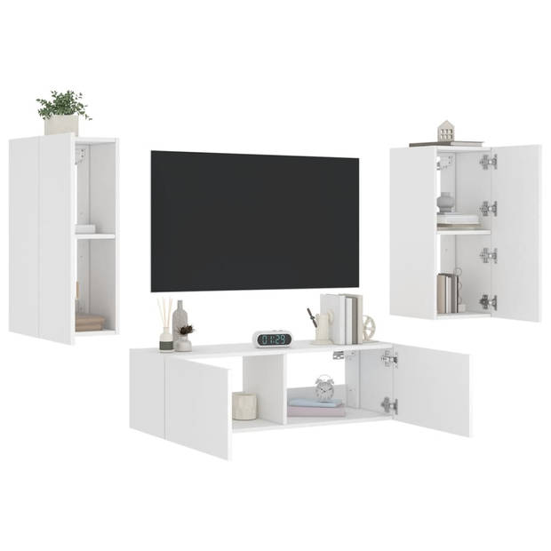 vidaXL 3-delige tv-wandmeubelset met LED-verlichting wit