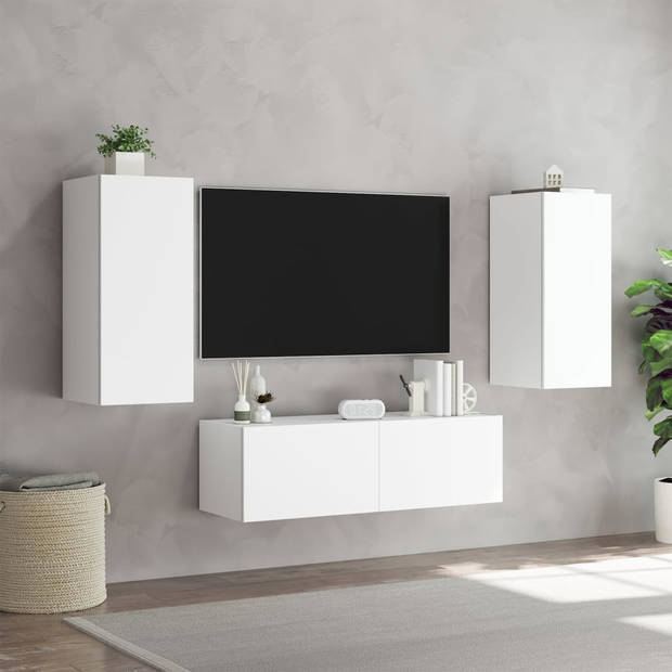 vidaXL 3-delige tv-wandmeubelset met LED-verlichting wit