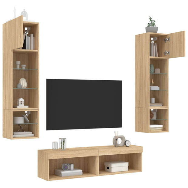 vidaXL 6-delige Tv-wandmeubelset met LED bewerkt hout sonoma eiken