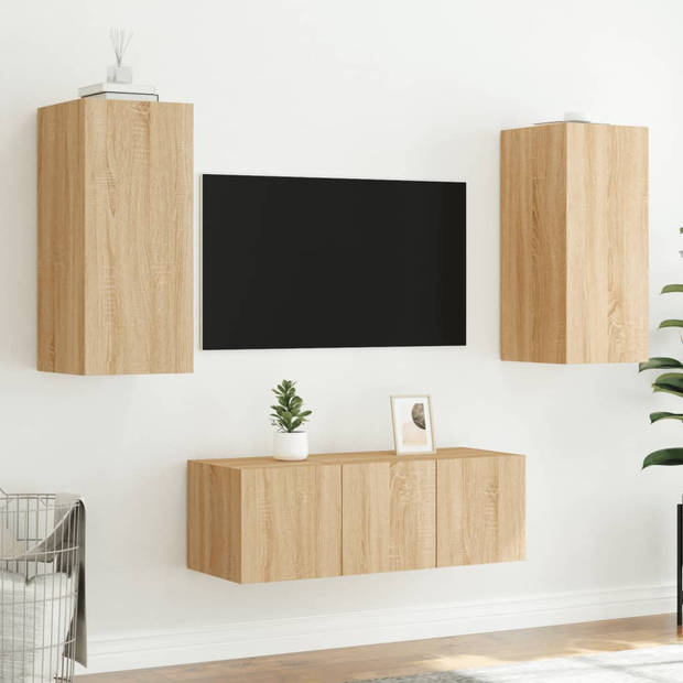 vidaXL 4-delige Tv-wandmeubelset met LED bewerkt hout sonoma eiken