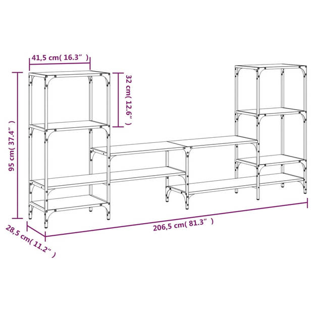 vidaXL Tv-meubel 206,5x28,5x95 cm bewerkt hout sonoma eikenkleurig