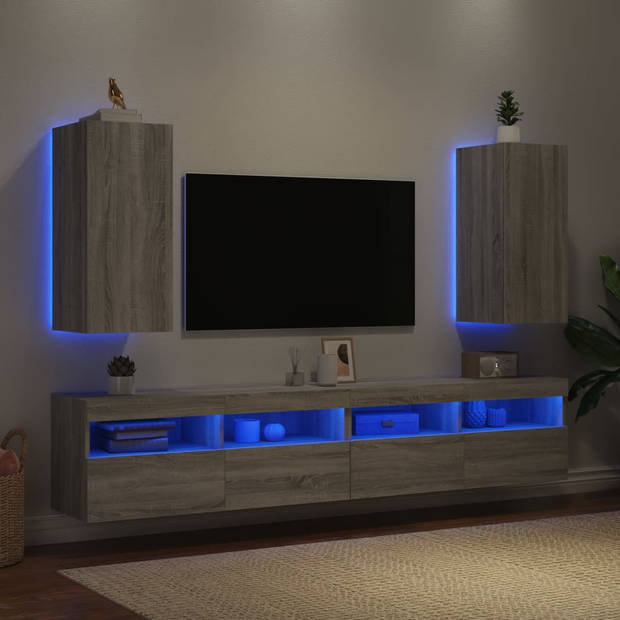 vidaXL Tv-wandmeubelen met LED 2 st 30,5x35x70 cm grijs sonoma eiken