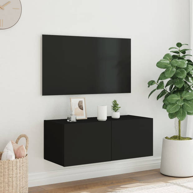 vidaXL Tv-wandmeubel met LED-verlichting 80x35x31 cm zwart