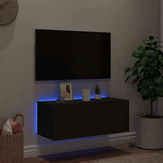 vidaXL Tv-wandmeubel met LED-verlichting 80x35x31 cm zwart