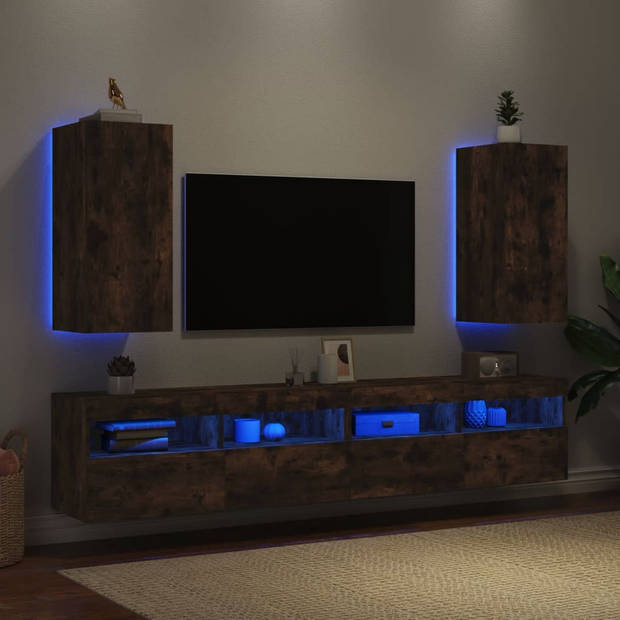 vidaXL Tv-wandmeubelen met LED 2 st 30,5x35x70 cm gerookt eikenkleurig