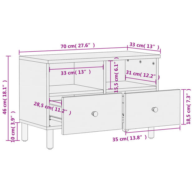 vidaXL Tv-meubel 70x33x46 cm massief mangohout zwart