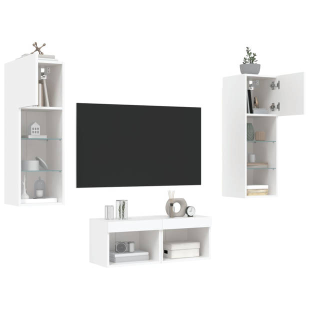 vidaXL 4-delige tv-wandmeubelset met LED-verlichting wit