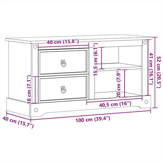 vidaXL Tv-meubel Corona 100x40x52 cm massief grenenhout