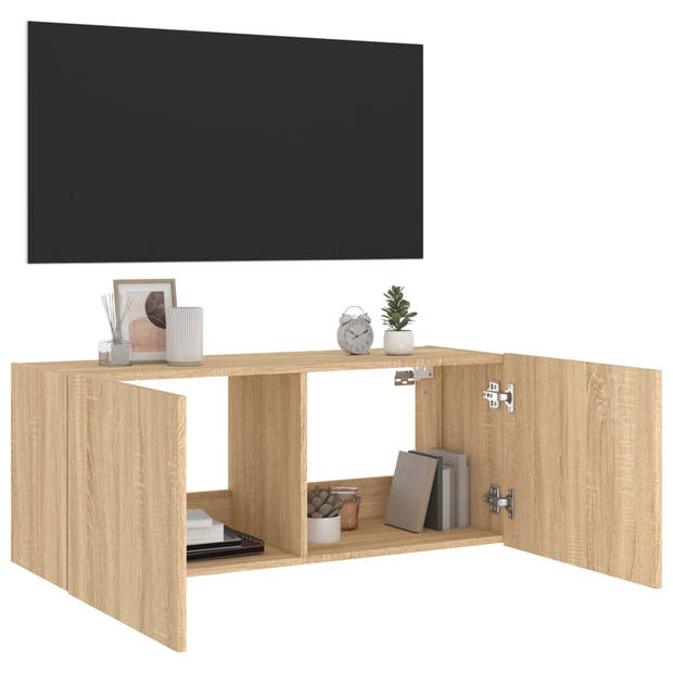 vidaXL Tv-wandmeubel met LED-verlichting 100x35x41 cm sonoma eiken