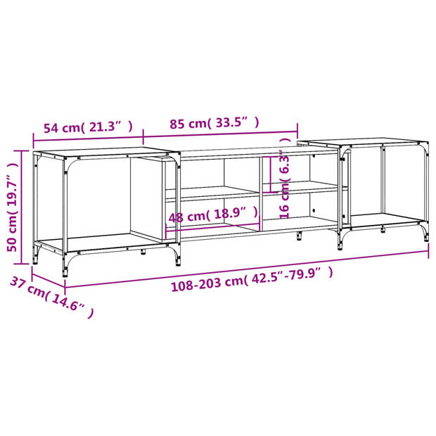 vidaXL Tv-meubel 203x37x50 cm bewerkt hout sonoma eikenkleurig