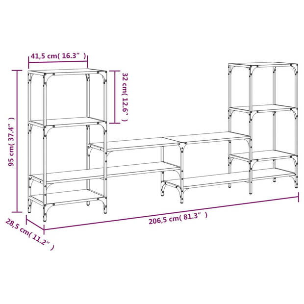 vidaXL Tv-meubel 206,5x28,5x95 cm bewerkt hout gerookt eikenkleurig