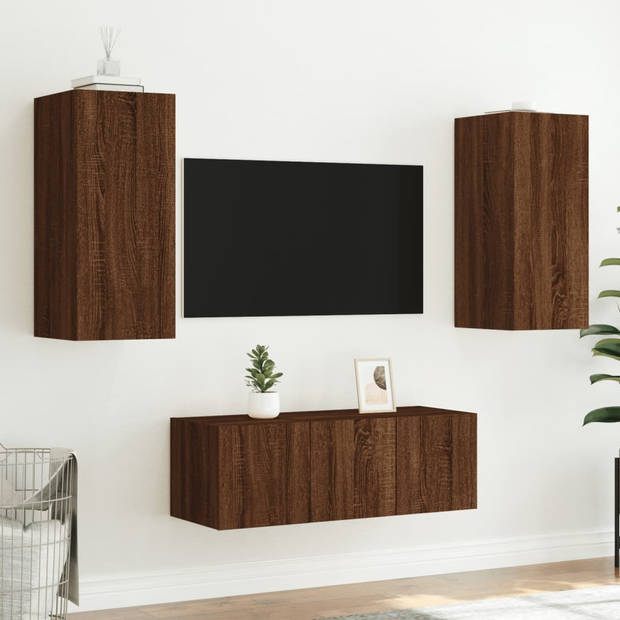 vidaXL 4-delige Tv-wandmeubelset met LED bewerkt hout bruineikenkleur