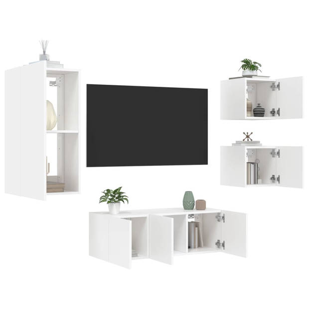 vidaXL 5-delige Tv-wandmeubelset met LED-verlichting bewerkt hout wit