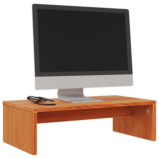 vidaXL Monitorstandaard 50x27x15 cm massief grenenhout wasbruin