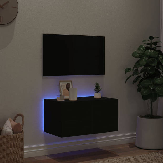 vidaXL Tv-wandmeubel met LED-verlichting 60x35x31 cm zwart