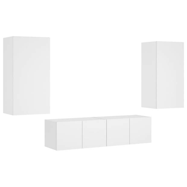 vidaXL 4-delige Tv-wandmeubelset met LED-verlichting bewerkt hout wit