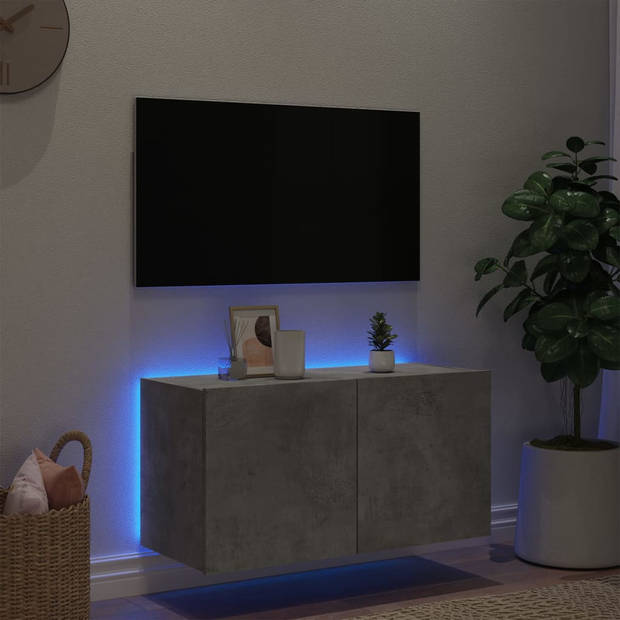 vidaXL Tv-wandmeubel met LED-verlichting 80x35x41 cm betongrijs