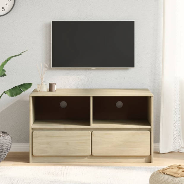 vidaXL Tv-meubel SAUDA 99x43x55 cm massief grenenhout eikenkleurig