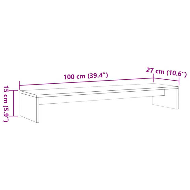 vidaXL Monitorstandaard 100x27x15 cm massief grenenhout wasbruin