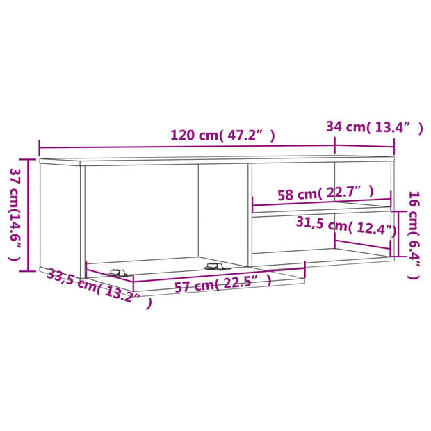 vidaXL Tv-meubel 120x34x37 cm bewerkt hout grijs sonoma eikenkleurig