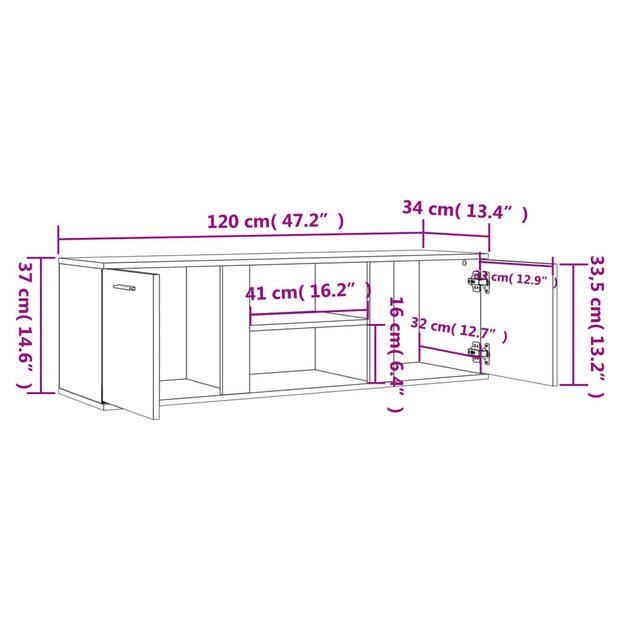 vidaXL Tv-meubel 120x34x37 cm bewerkt hout gerookt eikenkleurig