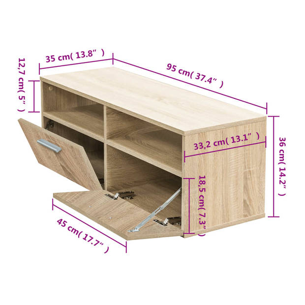 vidaXL Tv-meubel 95x35x36 cm bewerkt hout eikenkleurig