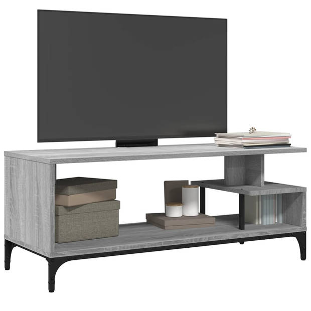 vidaXL Tv-meubel 102x40x41 cm hout en gepoedercoat staal grijs sonoma