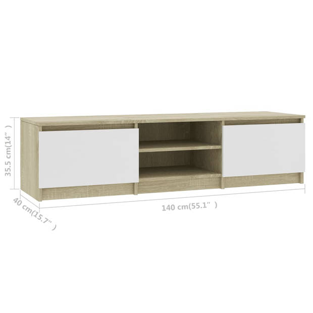 vidaXL Tv-meubel 140x40x35,5cm bewerkt hout wit en sonoma eikenkleurig