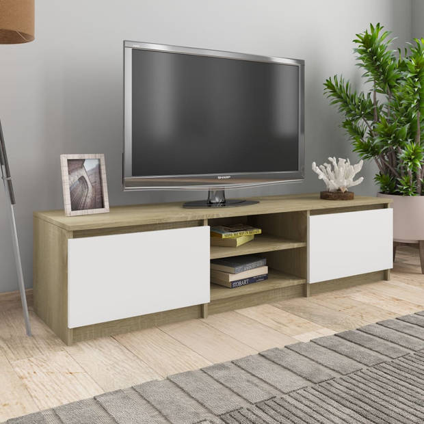 vidaXL Tv-meubel 140x40x35,5cm bewerkt hout wit en sonoma eikenkleurig