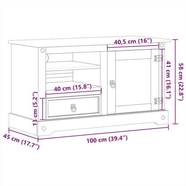 vidaXL Tv-meubel Corona 100x45x58 cm massief grenenhout