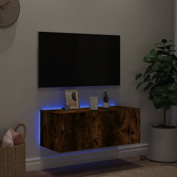 vidaXL Tv-wandmeubel met LED-verlichting 80x35x31 cm gerookt eiken