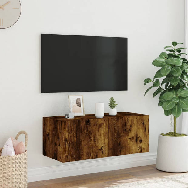 vidaXL Tv-wandmeubel met LED-verlichting 80x35x31 cm gerookt eiken