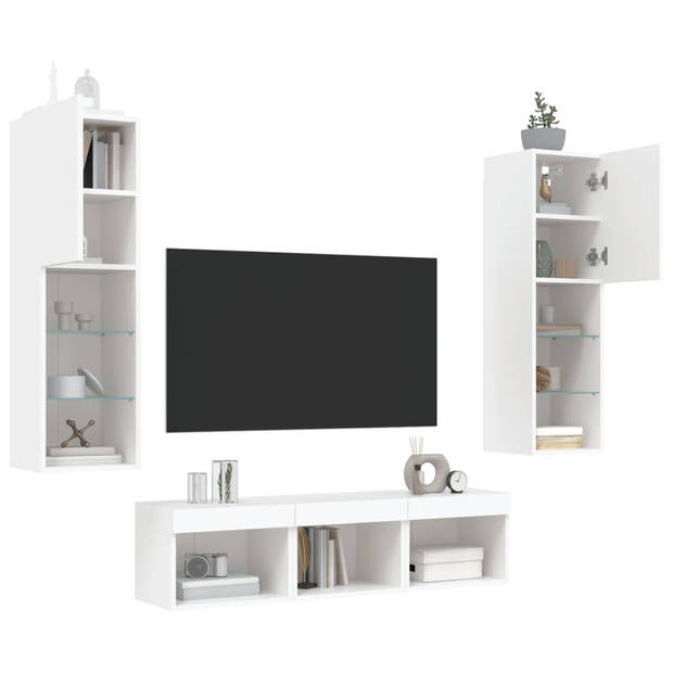 vidaXL 5-delige Tv-wandmeubelset met LED-verlichting bewerkt hout wit