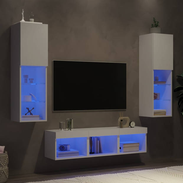 vidaXL 5-delige Tv-wandmeubelset met LED-verlichting bewerkt hout wit