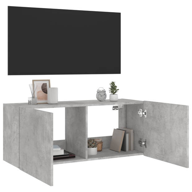 vidaXL Tv-wandmeubel met LED-verlichting 100x35x41 cm betongrijs