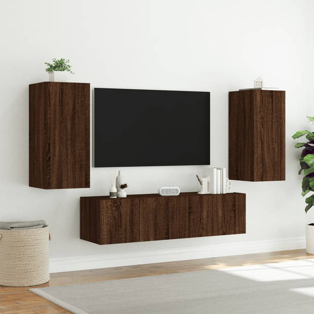 vidaXL 4-delige Tv-wandmeubelset met LED bewerkt hout bruineikenkleur