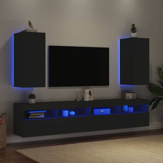 vidaXL Tv-wandmeubels met LED-verlichting 2 st 30,5x35x70 cm zwart