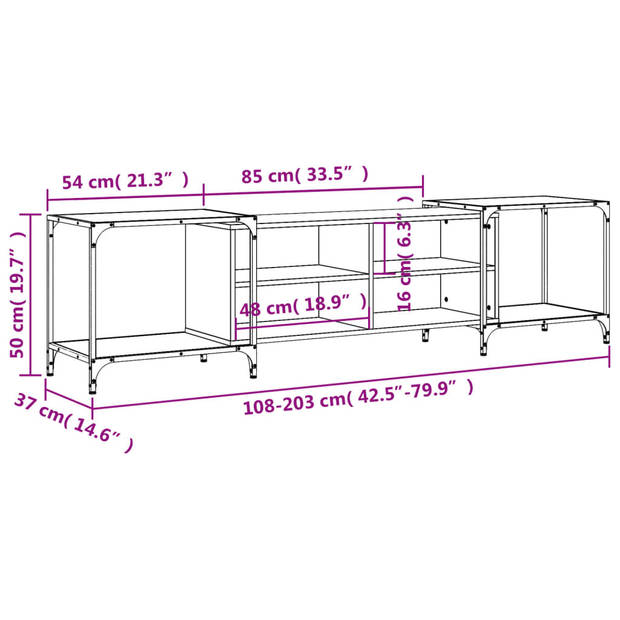 vidaXL Tv-meubel 203x37x50 cm bewerkt hout gerookt eikenkleurig