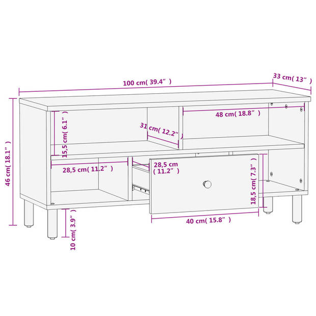 vidaXL Tv-meubel 100x33x46 cm massief mangohout zwart