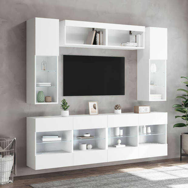 vidaXL 6-delige Tv-wandmeubelset met LED-verlichting wit