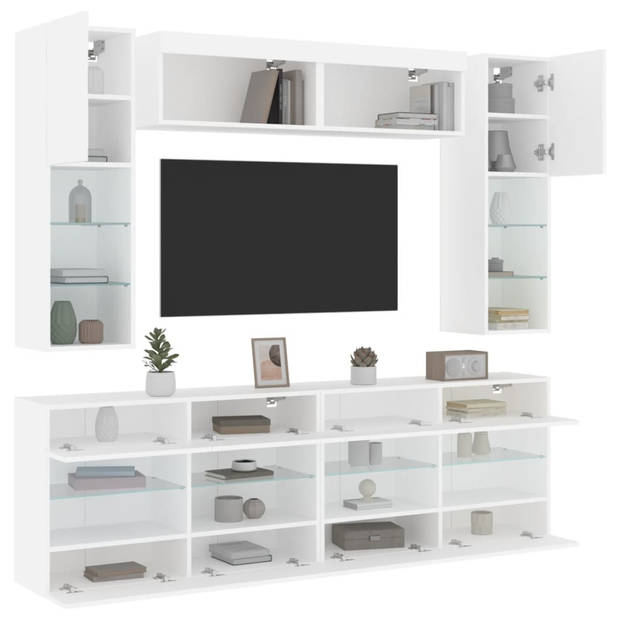 vidaXL 6-delige Tv-wandmeubelset met LED-verlichting wit