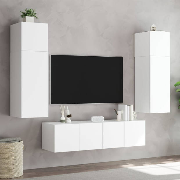 vidaXL 6-delige Tv-wandmeubelset met LED-verlichting bewerkt hout wit