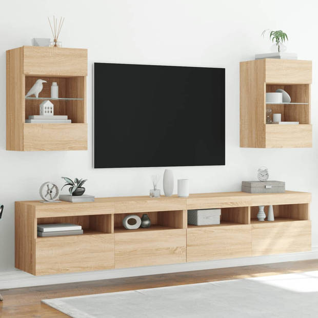 vidaXL Tv-wandmeubels met LED 2 st 40x30x60,5 cm sonoma eikenkleurig