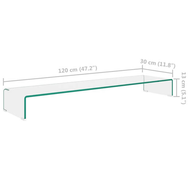 vidaXL TV-meubel/monitorverhoger transparant 120x30x13 cm glas