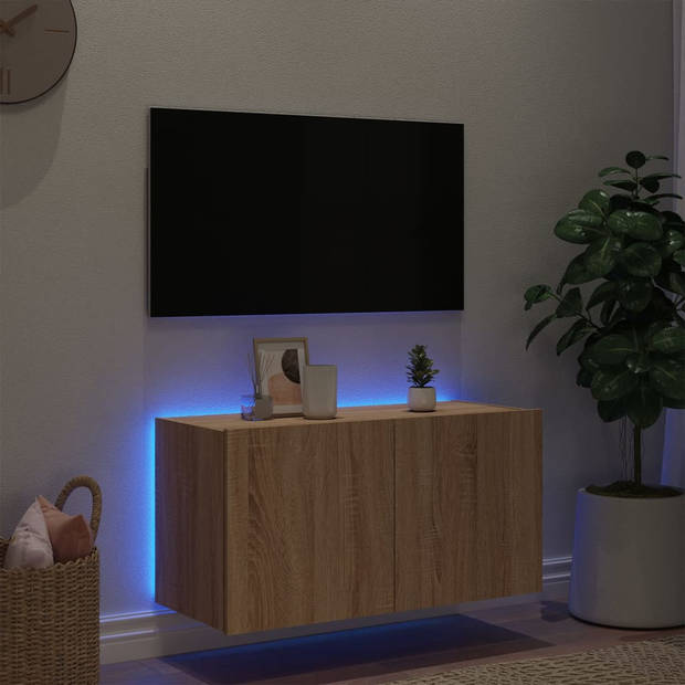 vidaXL Tv-wandmeubel met LED-verlichting 80x35x41 cm sonoma eikenkleur